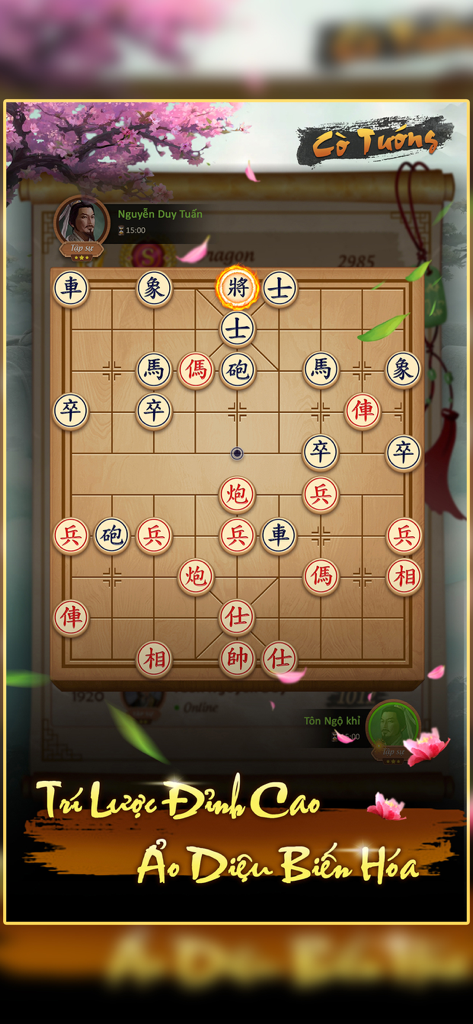 Cờ Tướng Việt Nam - Strategic gameplay of a Vietnamese Chinese Chess mobile app featuring traditional pieces and a wooden board