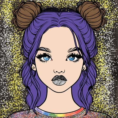 realistic girl with two buns in hair and lips