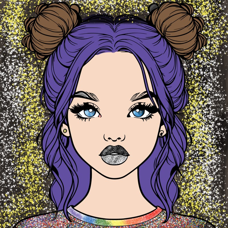 realistic girl with two buns in hair and lips