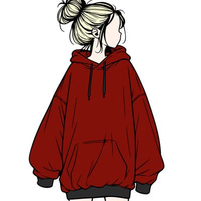 realistic girl with a oversized sweatshirt on and a bun