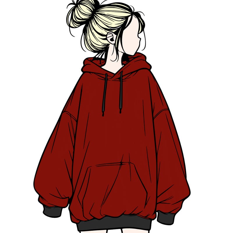 realistic girl with a oversized sweatshirt on and a bun