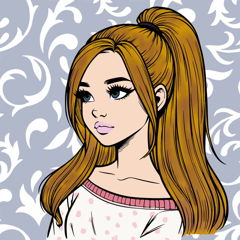 realistic girl with a high ponytail