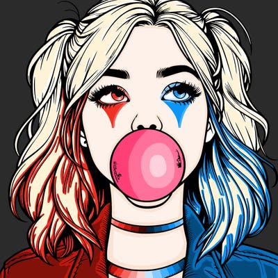 realististic girl blowing bubble -gum