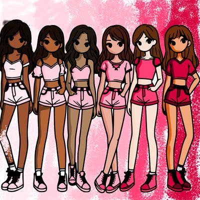 a group of girls wearing crop tops and shorts