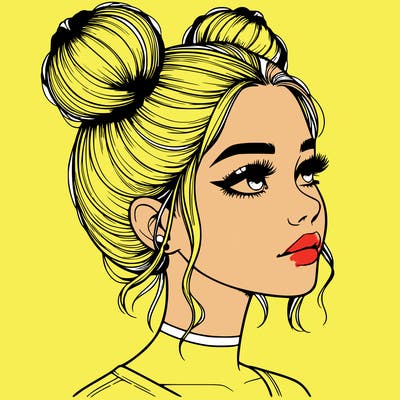 realistic girl with buns on the top of her head