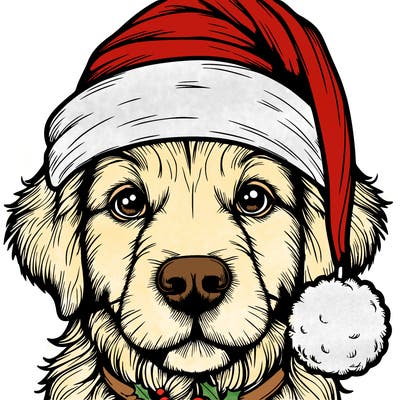 realistic dog with a christmas hat