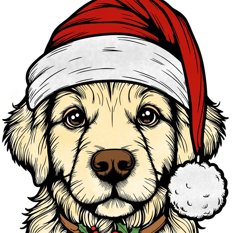 realistic dog with a christmas hat