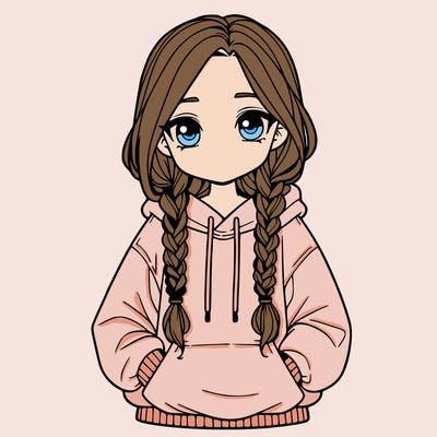 a realistic girl with a oversized hoodie and she has braids