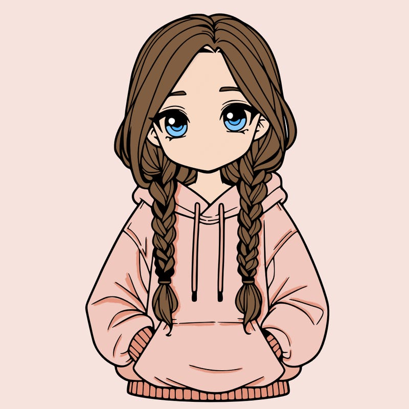 a realistic girl with a oversized hoodie and she has braids