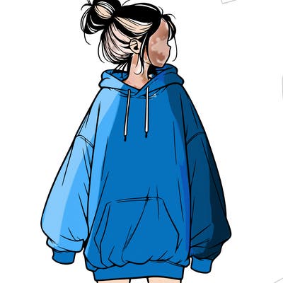 realistic girl with a oversized sweatshirt on and a bun