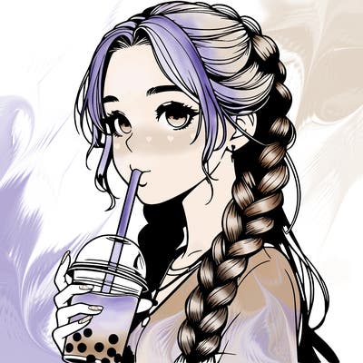 realistic girl with braided hair drinking boba