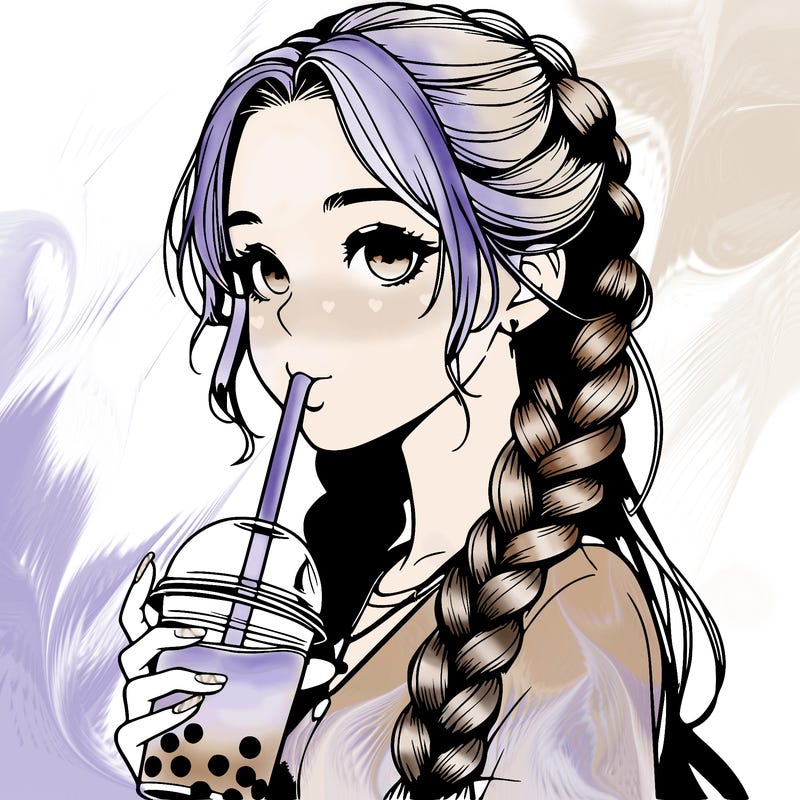 realistic girl with braided hair drinking boba