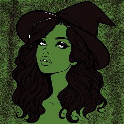realistic witch girl with wavy hair and lips