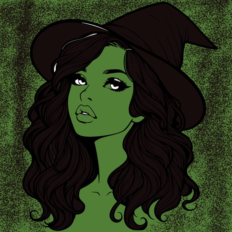 realistic witch girl with wavy hair and lips