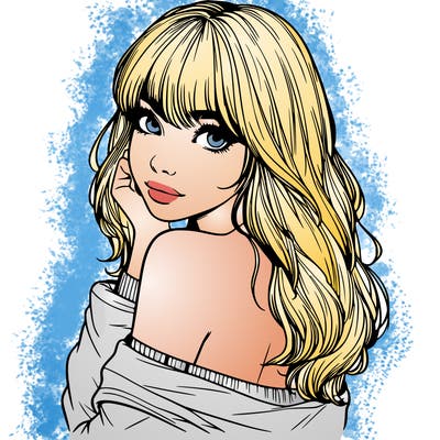 realistic girl with bangs looking over her shoulder