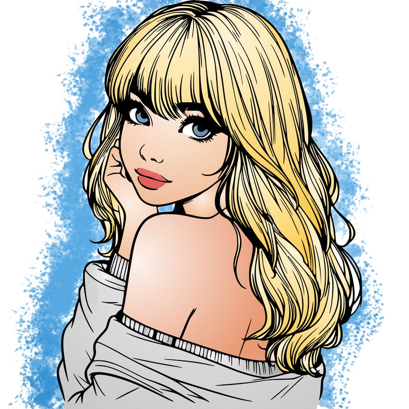 realistic girl with bangs looking over her shoulder