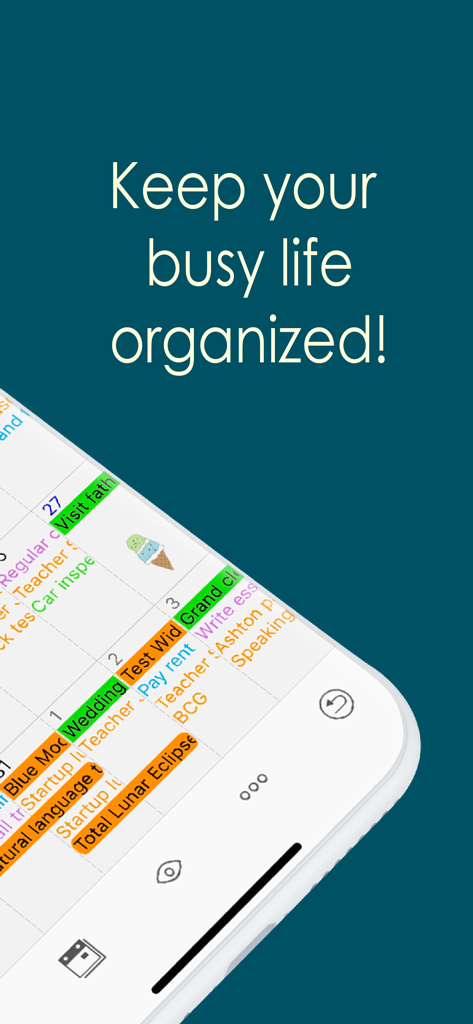 Application Awesome Calendar affichant un planificateur numérique coloré et organisé sur un écran mobile