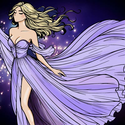 realistic woman in dress flowing the the wind