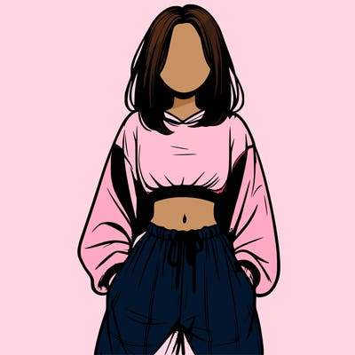 realistic girl faceless with baggy pants and a crop top