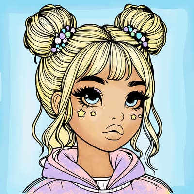 realistic girl with space buns