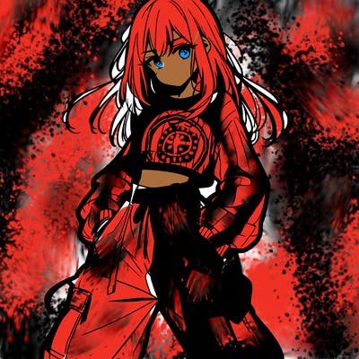 anime teen girl with baggy pants and crop top with sweater