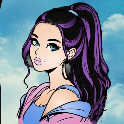 realistic girl with a high ponytail