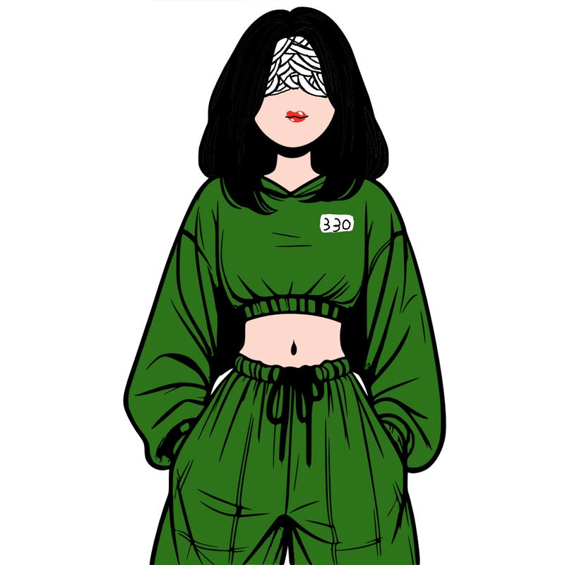 realistic girl faceless with baggy pants and a crop top