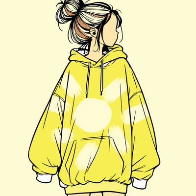 realistic girl with a oversized sweatshirt on and a bun