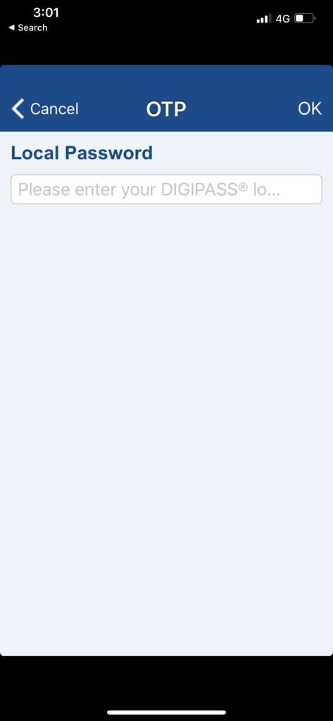 NBK Mobile Secure Egypt app screen for entering a local password to generate an OTP.