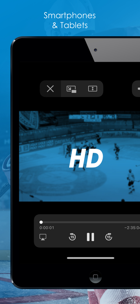 SpradeTV - SpradeTV 앱에서 모바일 기기에 HD 화질로 라이브 하키 경기를 표시하는 모습
