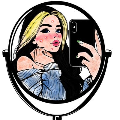 realistic girl taking mirror selfie beautiful