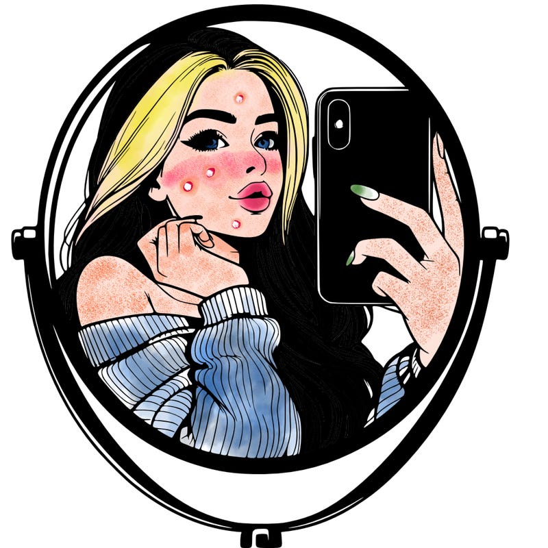 realistic girl taking mirror selfie beautiful