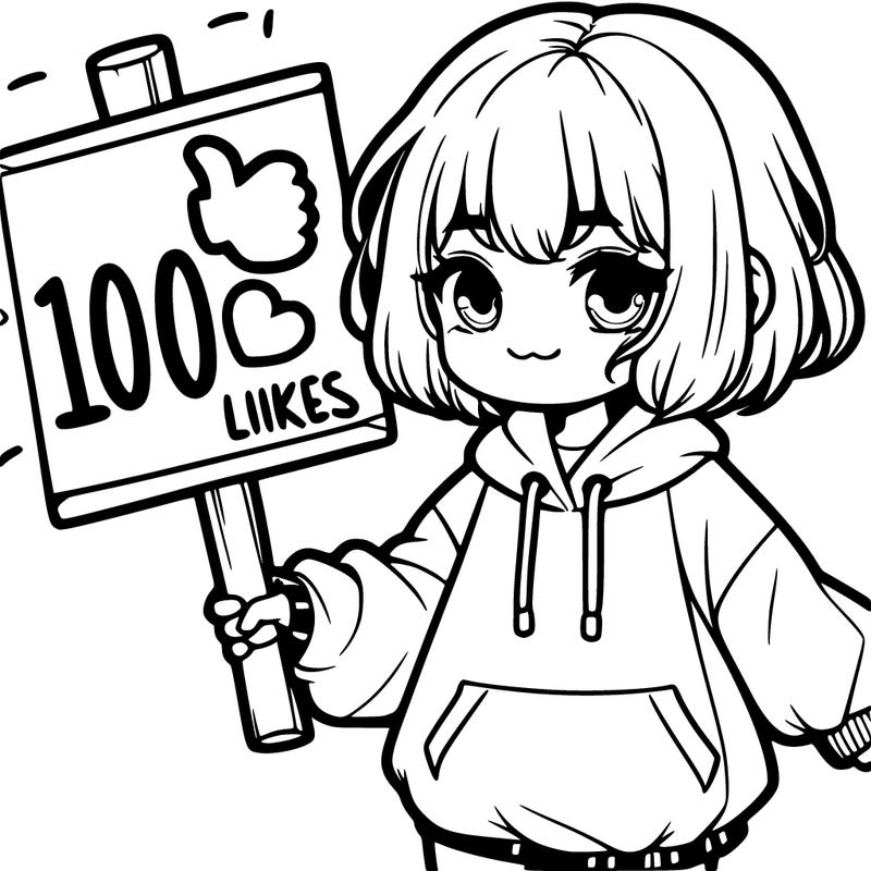 a cute girl with a beggybsweatshirt and is holding a 100likes on it