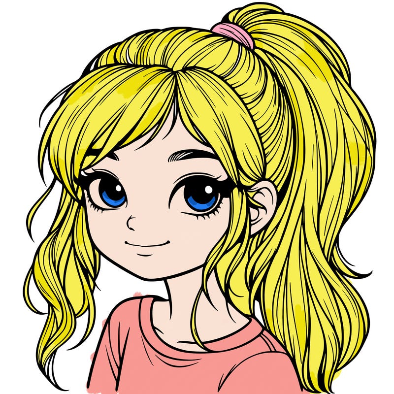 realistic girl with ponytail