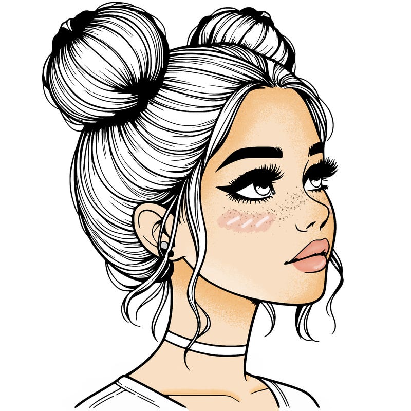 realistic girl with buns on the top of her head