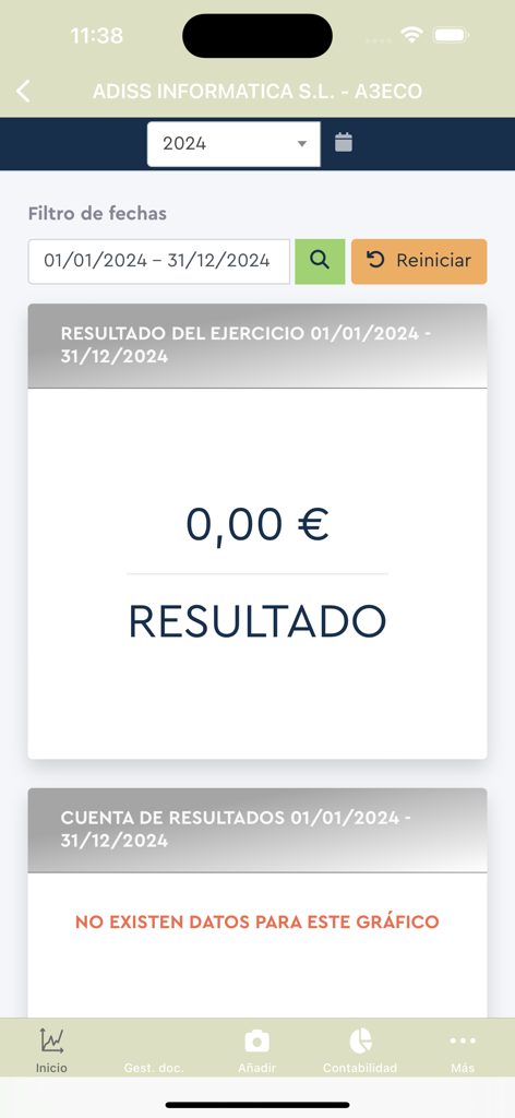 ADMS - Schermata dei risultati finanziari nell'app di gestione documenti e contabilità ADMS