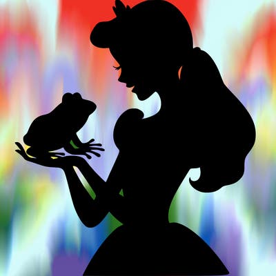 a shadow of a princess holding a frog realistic