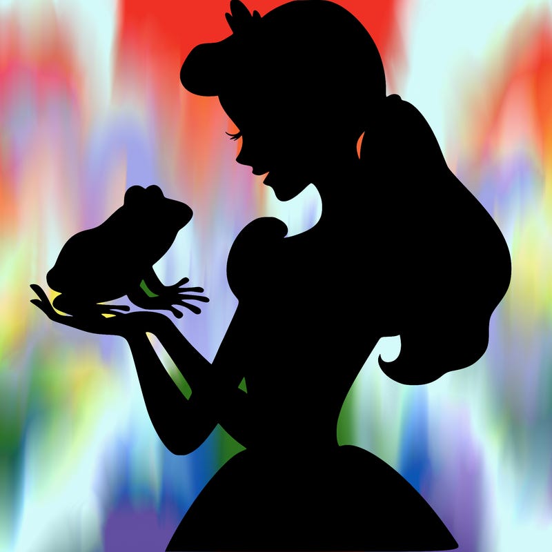 a shadow of a princess holding a frog realistic