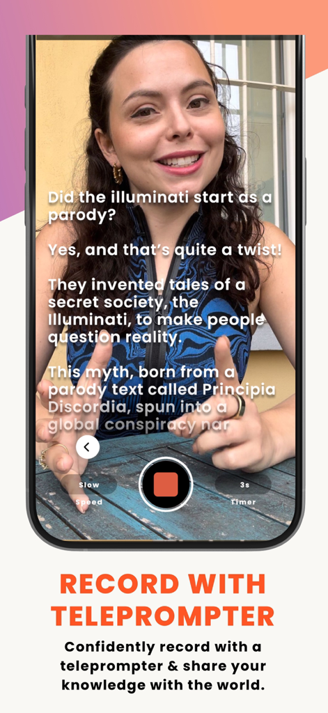 Sophiana: Script & Video Maker - A woman using the Sophiana app teleprompter to record a professional video script