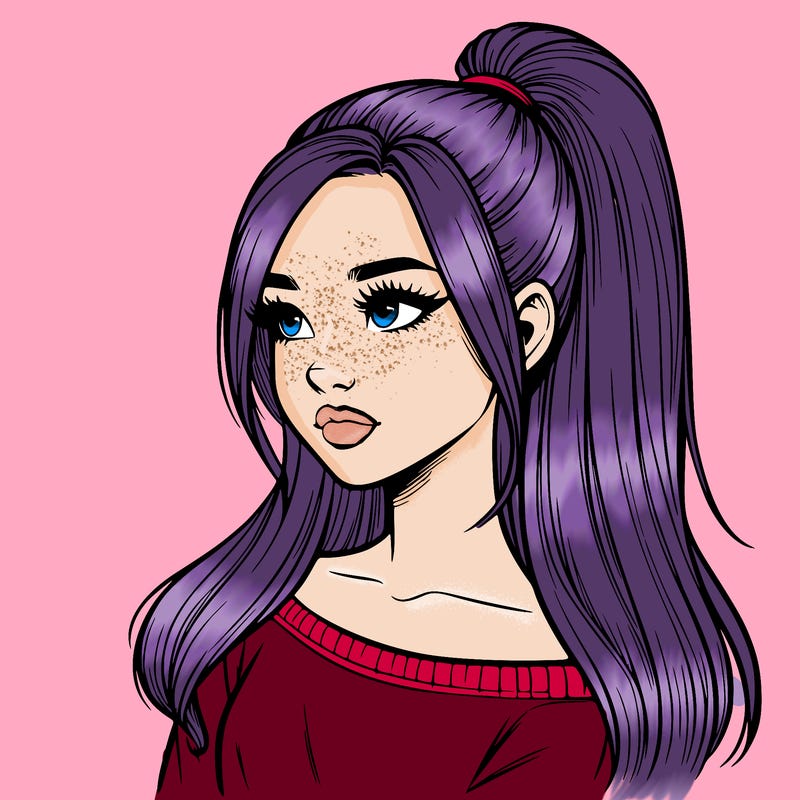 realistic girl with a high ponytail