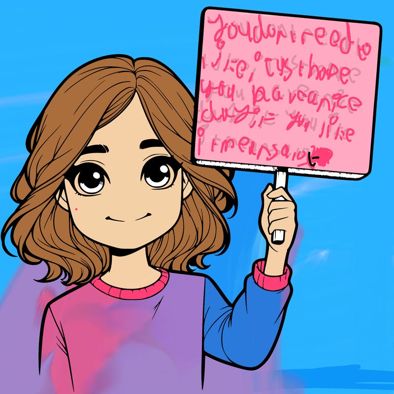 realistic girl holding up a sign