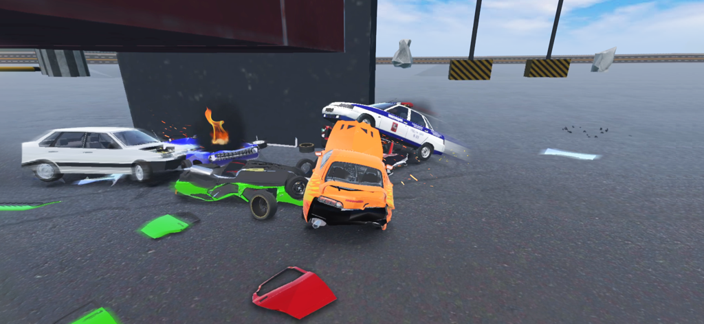 Car Crash — Battle Royale - Multiple cars colliding and burning in a high speed destruction simulator arena