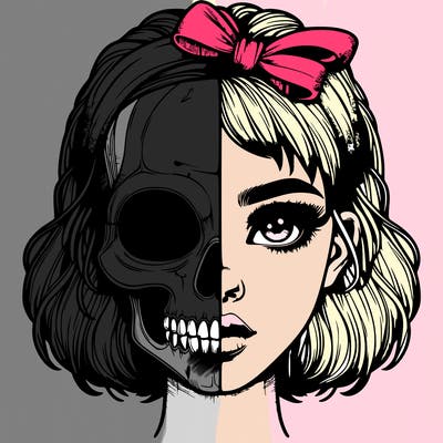 realistic girl with half skull mask