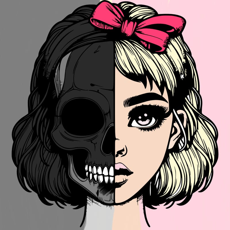 realistic girl with half skull mask