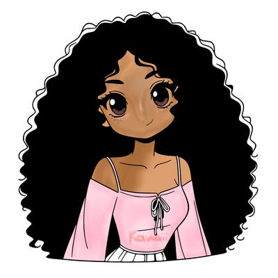 a black anime girl with long afro hair