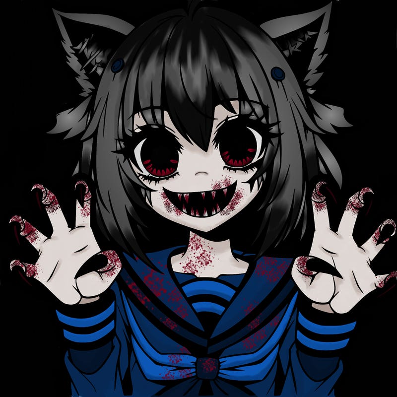 creepy anime girl with claws and lots of teeth