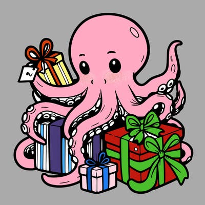 an octopus wrapping gifts