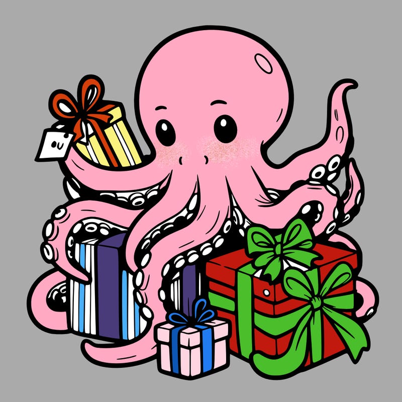 an octopus wrapping gifts