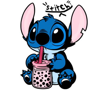 stitch drinking boba tea