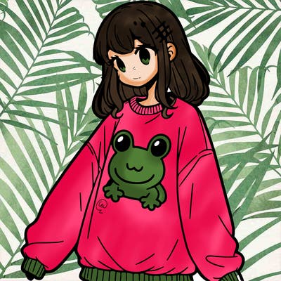 girl wearing frogging sweatshirt